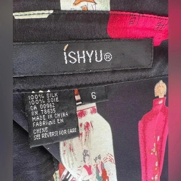 Chic Black Button Down Shirt with Bottle Print - Picture 6 of 8